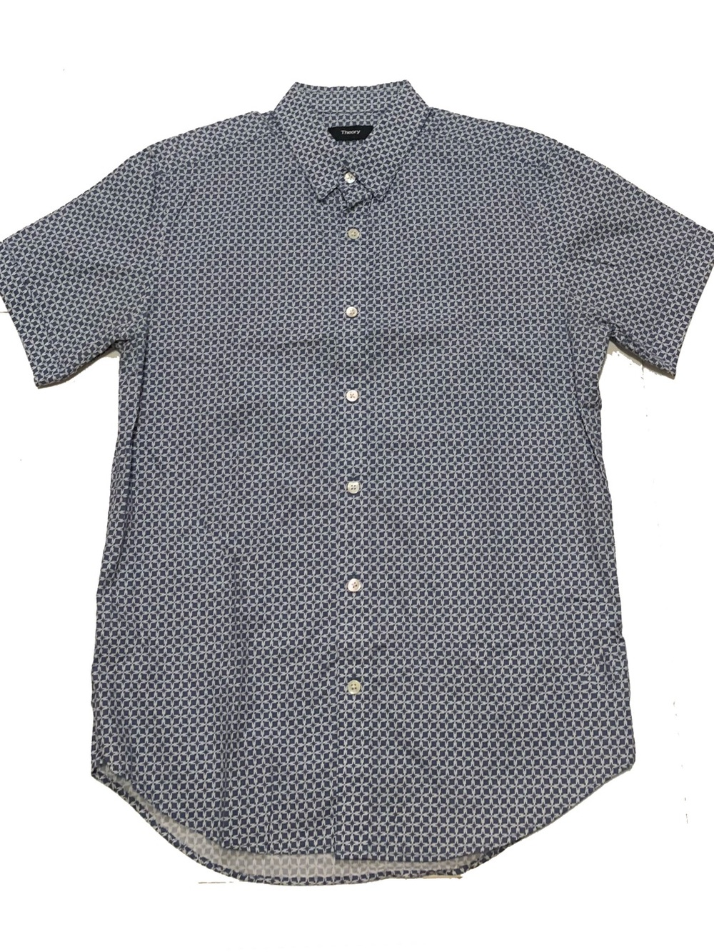 Theory Men's Navy Geo-Print Short Sleeve Button-Down Shirt